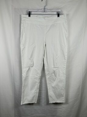 INC Denim Pull On Straight Cropped Pants Size 14/32 White Stretch Distressed